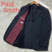 【美品★】Lサイズ Paul Smith 背抜き3Bテーラードジャケット/グレーストライプ◆ポールスミス (2)_画像1