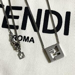 ［現行・美品］フェンディ　FENDI　FFネックレス　ロング　パラジウム　メタル　シルバー　ブラス ペンダント チェーン アクセサリー