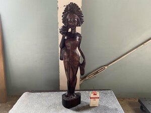 バリ　インドネシア　黒檀　女性像　59.3cm　木彫 細密彫　彫像▼縞黒檀民芸品工芸品