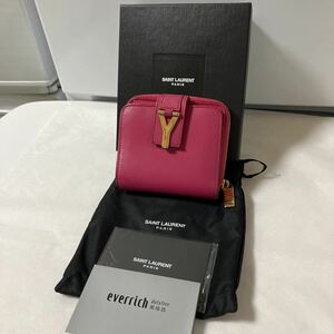 【良品】SAINT LAURENT サンローラン YSL コンパクトウォレット ラウンドファスナー レザー コインケース シリアルあり 付属品付き