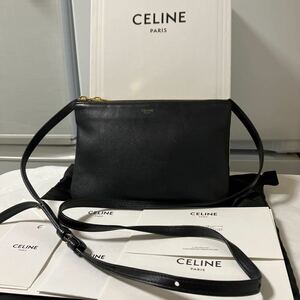 【美品】CELINE セリーヌ トリオ スモール ショルダーバッグ レザー ゴールド金具 斜め掛け シリアルあり 付属品付き