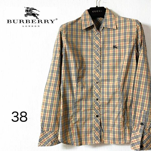 美品 定番！BURBERRY LONDON バーバリーノバチェックシャツ38 刺繍ロゴ
