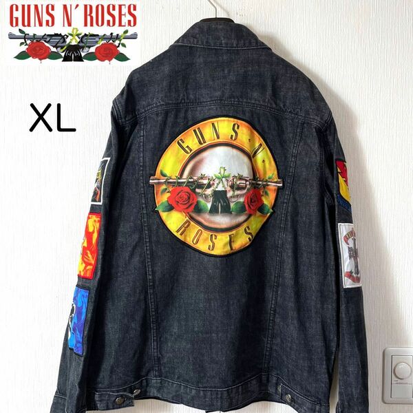 公式 GUNS N’ ROSES ガンズ バックロゴ入りデニムジャケットXL