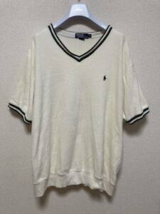 90's ヴィンテージ Polo by Ralph Lauren ラルフローレン パイル地半袖カットソー Tシャツ リブライン Vネック XL