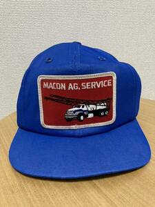 80's USAヴィンテージ Snap-A-Tab Trucker Hat トラッカーキャップ 帽子 USA製 MACON AG,SERVICE ワッペン /企業キャップ 青