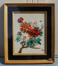 貴石画　花　照：銘　 山梨県貴石画工芸協同組合証　　大型：61×51cm_画像1