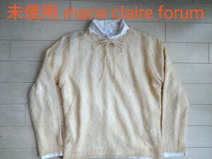 未使用 marie claire forum ベージュ 長袖 タートルネック 透かし編み アンサンブル トップス L 