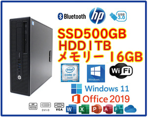 ★送料無料★スリムPC★超高速 i7-4770/SSD500GB+大容量HDD1TB/メモリ16GB/Wi-Fi/BT/Win11/Office2019/HP EliteDesk 400 G1