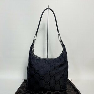 2401-131-3｜美品｜GUCCI グッチ ハンドバッグ ワンショルダー キャンバス 本革 レザー ブラック GGキャンバス ジャンボGG 保存袋付き