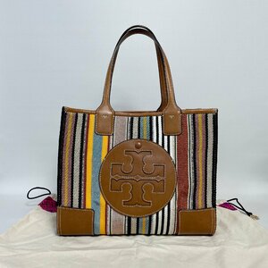 2402-11-3｜TORY BURCH トリーバーチ トートバッグ キャンバス レザー マルチカラー ブラウン 保存袋付き