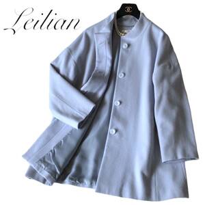 C08◆美品 レリアン Leilian プラスハウス 大きいサイズ 13+ XL前後 カシミヤ ウール フレア コート ジャケット 可愛い春色 パステルカラー