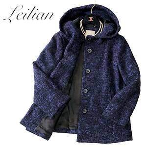 D15◆美品 レリアン Leilian プラスハウス 大きいサイズ 13+ XL前後 高級 メランジ ミックス ニット フーディ コート ジャケット 可愛い♪