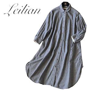 E29* beautiful goods Leilian Leilian large size 11 XL rom and rear (before and after) easy shirt One-piece width of a garment 56cm.... -stroke less free circle collar spring . recommendation!