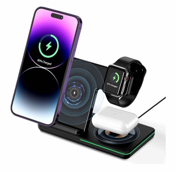 3in1ワイヤレス充電器 - Apple Watch充電器 ワイヤレス充電スタンド iPhone