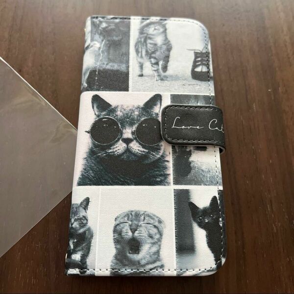 ＊訳あり iPhone15 ケース iPhoneケース 手帳型 ねこ モノクロ スマホケース プリントケース かわいい 猫