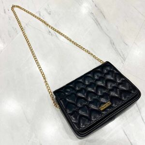 MOSCHINOモスキーノ ハート キルティング 2way チェーン ショルダー クラッチ バッグ ブラック ゴールド 金具 レザー ブラック黒 人気 