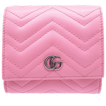 未使用 グッチ コンパクトウォレット GGマーモント 598629 二つ折り財布 Leather ピンク 0052 GUCCI_画像1