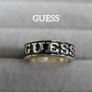 【匿名配送】GUESS ゲス 指輪 リング シルバー 13.5号 ロゴ 黒 2