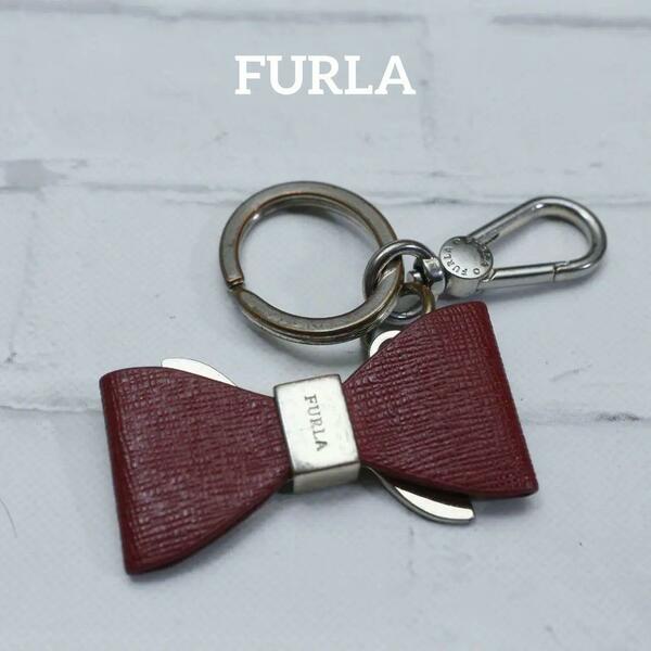 【匿名配送】FURLA フルラ キーホルダー シルバー リボン 赤