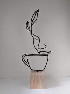 【珈琲を飲む女性】ラインアート 3Dプリント オブジェ 線画アート 装飾 置物