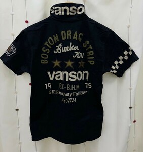 豪華 VANSON バンソン モーターサイクル ワッペン 刺繍 半袖 ポロシャツ Ｍ ライダース ブラック 半袖シャツ Tシャツ 検(ショット/ノートン