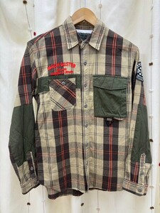 AVIREX HANGAR アヴィレックス AH YEAGER CUSTOM CHECK リメイク加工 チェック ミリタリーシャツ M メンズ 検(アルファ/ヒューストン/YMCL