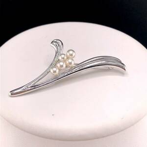 A01-0033 【MIKIMOTO ☆箱付付き】パールブローチ 約4.5mm 重量 9g ( ミキモト パール ブローチ SILVER accessory )