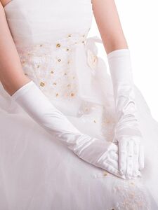 白新品結婚式ストレッチサテンミドル丈ホワイトウエディンググローブ定番シンプル手袋