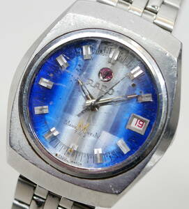 ▼送料180円(R602-B118)ジャンク RADO ラドー MANNMHEIM 702 自動巻き デイト カットガラス ブルー文字盤 メンズ 腕時計 部品取り