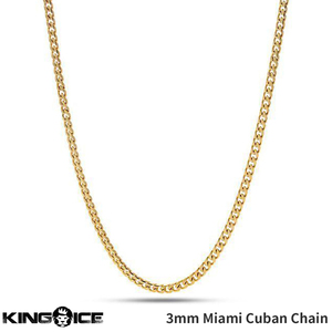 【チェーン幅 3mm 長さ 18インチ】King Ice キングアイス マイアミキューバンチェーン ネックレス ゴールド Miami Cuban Curb Chain