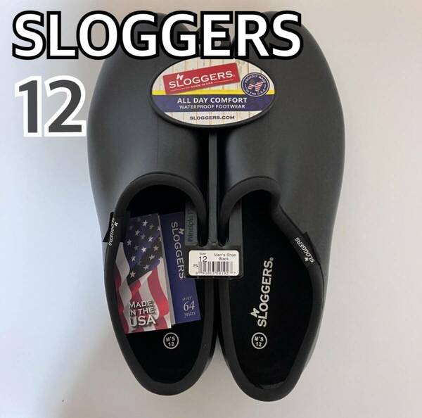 【新品】SLOGGERS スローガー レインシューズ フラットシューズ サンダル 楽ちん アメリカ製 ブラック メンズ 12サイズ 【k521】