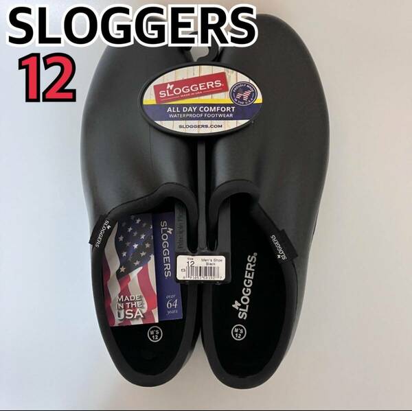 【新品】SLOGGERS スローガー レインシューズ フラットシューズ サンダル 楽ちん アメリカ製 ブラック メンズ 12サイズ 【k520】