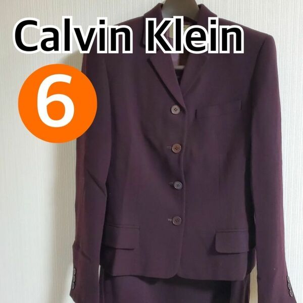 Calvin Klein カルバンクライン セットアップ ジャケット スカート ワインレッド レディース サイズ6【CS2】