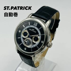 160 ST.PATRICK 自動巻 自動巻き メンズ腕時計 腕時計 時計 裏スケ スケルトン カレンダー 革ベルト ステンレススチール ケース TI 