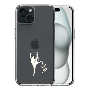 iPhone15 ケース クリア 新体操 リボン ホワイト スマホケース 側面ソフト 背面ハード ハイブリッド