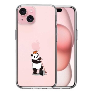 iPhone15Plus ケース クリア パンダ ボーカル スタンドマイク スマホケース 側面ソフト 背面ハード ハイブリッド