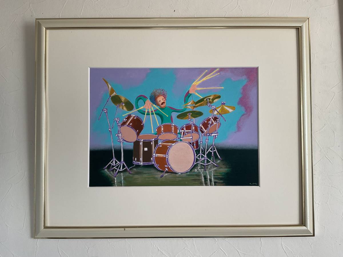 Handgezeichnetes POP-Acryl-Illustrationsgemälde „Schlagzeuger ②, Kunstwerk, Malerei, Acryl, Gouache