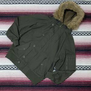 00’s【Woolrich】ウールリッチ ミリタリー N-3B N-2Bフライト ジャケット ファー フード 紺タグ ハワード㈱ 2W5-8011 カーキー色 M/Y4339j