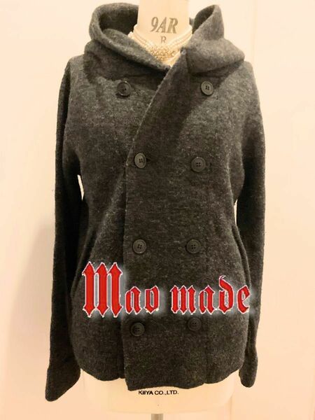 マオメイド maomade 強縮ウール フードジャケット　定価17,600円(税込) 長袖カーディガン wool100%