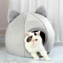 【大人気♪】猫 ハウス ドームタイプ 猫ベッド 猫ハウス キャットハウス 小屋 子犬 子猫 クッション 猫耳 グレー ペットベッド ドーム型_画像10