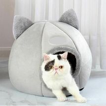 【大人気♪】猫 ハウス ドームタイプ 猫ベッド 猫ハウス キャットハウス 小屋 子猫 クッション 猫耳 グレー ペットベッド ドーム型　R200_画像10