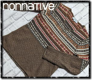 ★nonnative　ノンネイティブ　ジャガードVネックニット　茶★