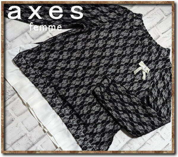 ☆axes femme　アクシーズファム　重ね着風レースカットソー　黒☆