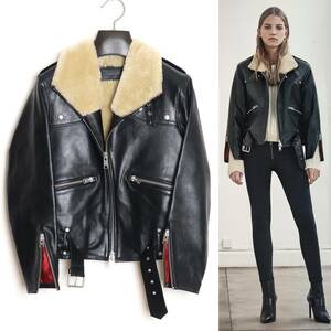 ALLSAINTS/オールセインツ 16AW MCGUIRE ムートンレザーライダース UK2 カウスキン ファー バイカージャケット レザーブルゾン 牛革 羊革