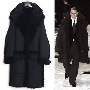 GUCCI 02AW TOM FORD period domestic regular goods oversize mouton coat 48 archive big Silhouette leather fur boa Chesterfield coat 