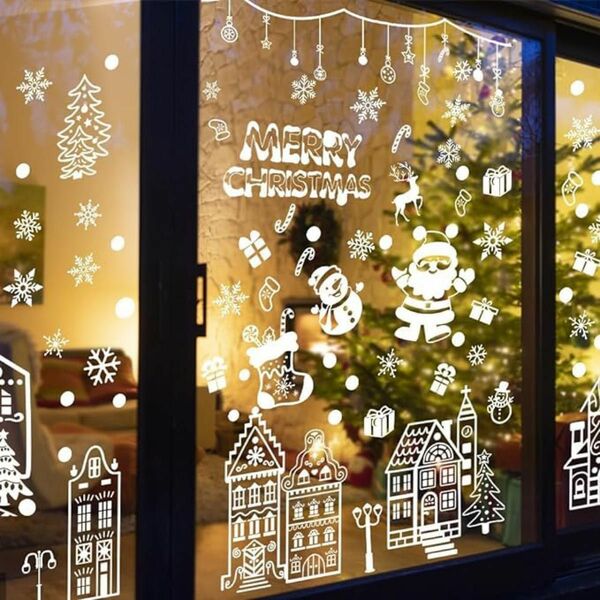 剥がせる 汚れない 86pcs入り 窓ステッカー 壁飾り 装飾品 クリスマスの村