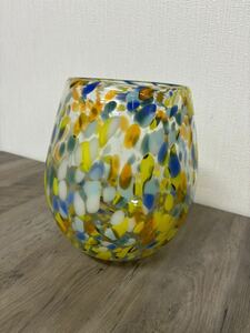 アンティークガラス　花瓶 インテリア レトロ　色彩柄　高さ約22cm