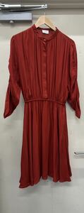 ②[ some stains equipped ]salvatore ferragamo long sleeve One-piece silk RED red plain 