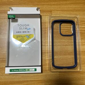 iPhone15 pro スマホケース　クリア×ネイビー