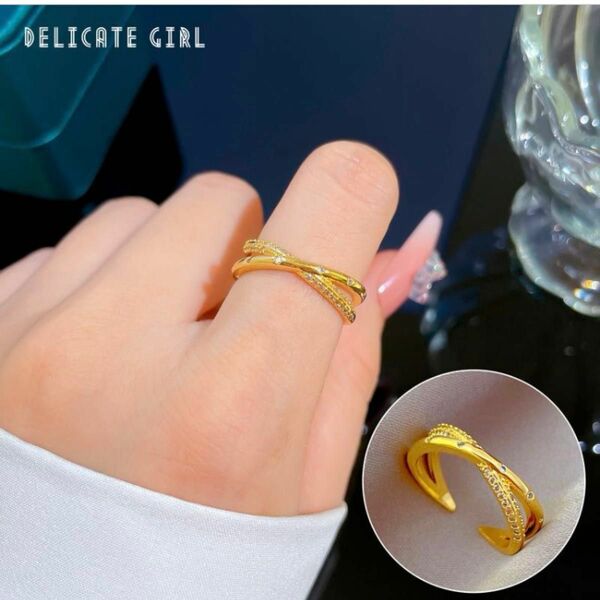 リング レディース 真鍮 ゴールド クロス 大人 シンプル かわいい 指輪 韓国 フリーサイズ おしゃれ 